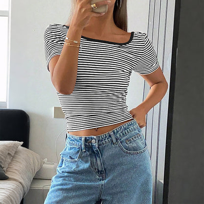 Striped Short Sleeve Tank Top Women's T-shirt Women's Clothing
