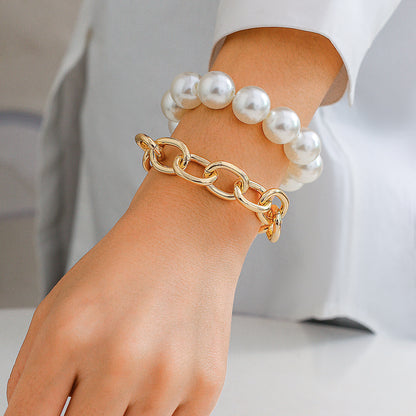 Hot selling geometric bead bracelet for women's fashion, exaggerated large round bead imitation pearl Bracelet