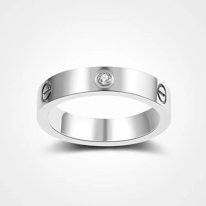 Titanium Steel Ring Classic 18K Rose Gold Diamond Free Three Full Diamond Wedding Ring for Men and Women