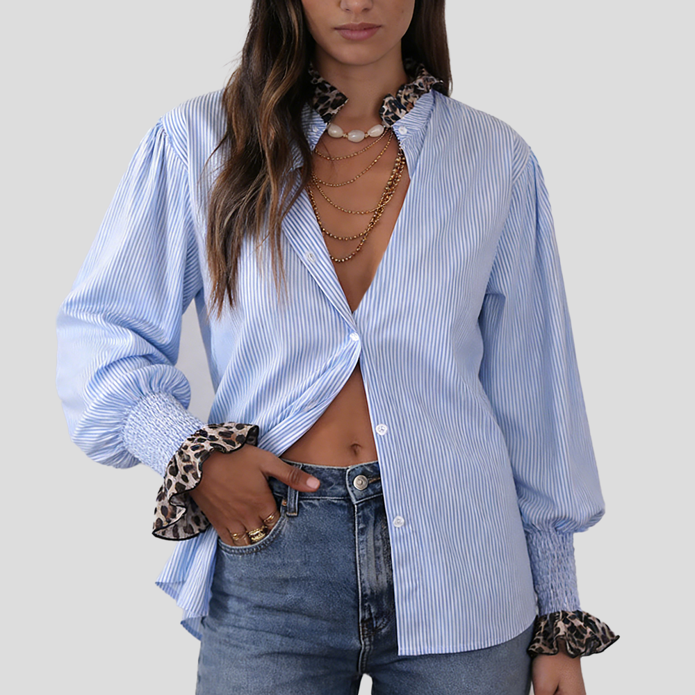 Leopard Lace Striped Shirt