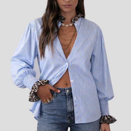 Leopard Lace Striped Shirt