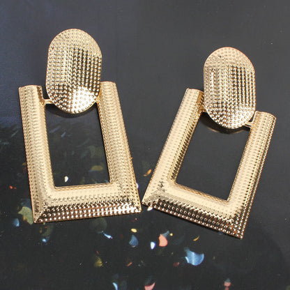 Simple Earrings Personality Matte Gold Earrings Metal Hollow Earrings Women