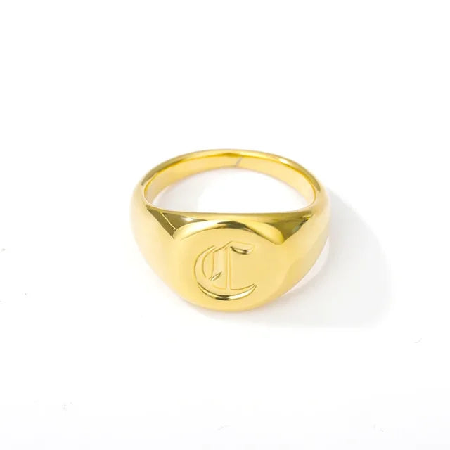 A-Z Letter Initial Rings for Women Goth Chunky Wide Stainless Steel Alphabet Men Ring 2024 Trendy Wedding Couple Jewelry anillos