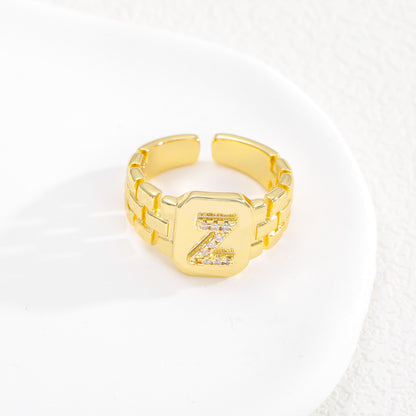 European and American ring letter series jewelry strap design letter opening ring