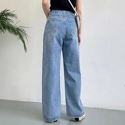 Slim High-Waisted Non-Stretch Denim Pants for Women