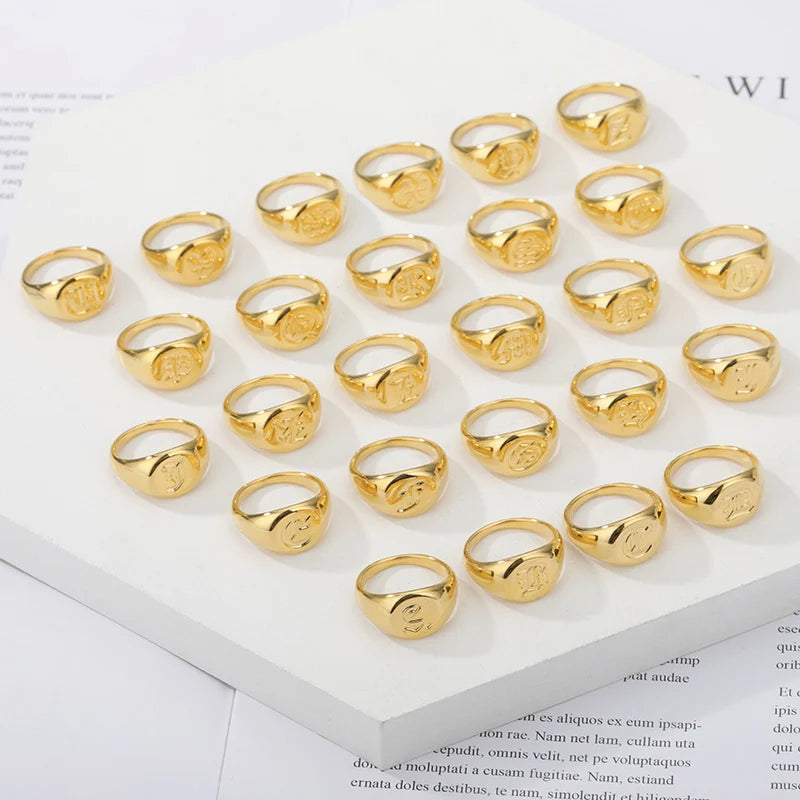 A-Z Letter Initial Rings for Women Goth Chunky Wide Stainless Steel Alphabet Men Ring 2024 Trendy Wedding Couple Jewelry anillos