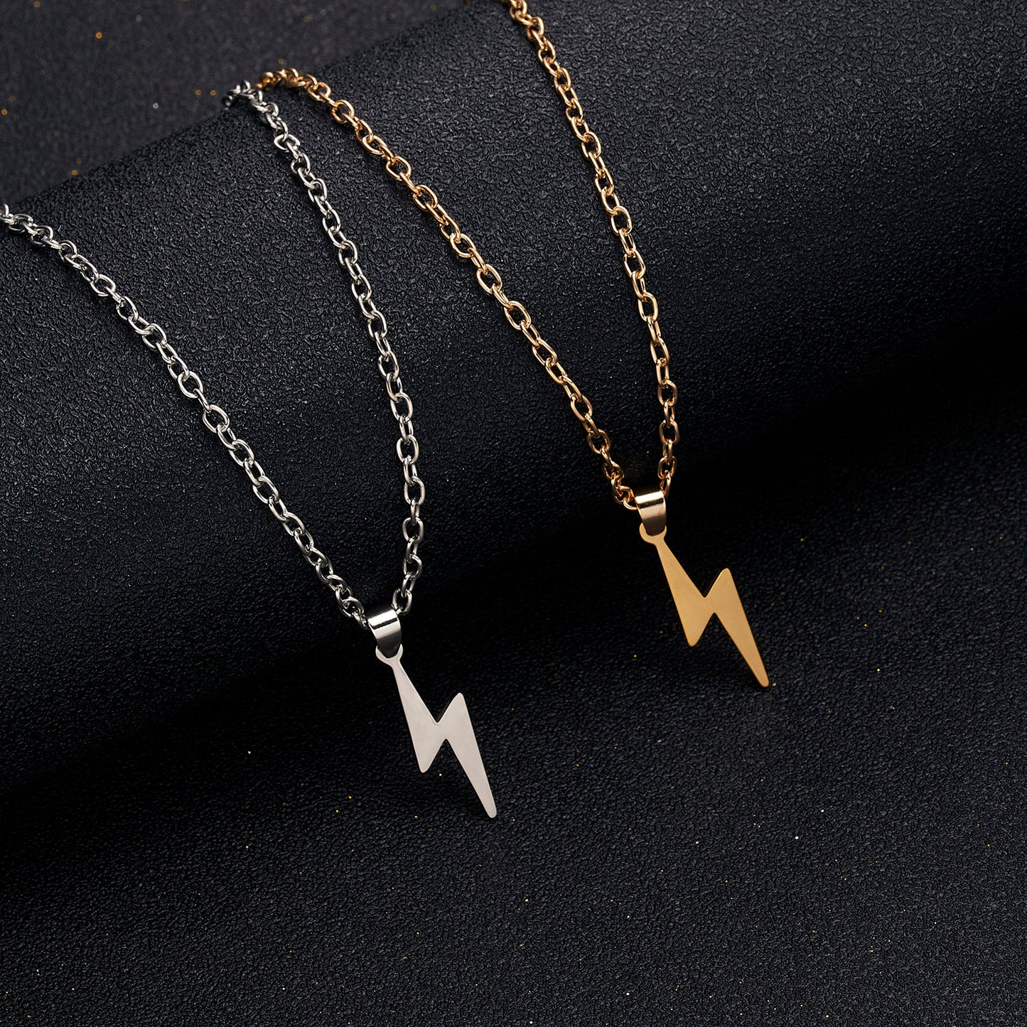 Rinhoo Stainless Steel Necklace For Women Men Long Chain Small Lightning Pendant Necklace Party Ornament Jewelry Gift