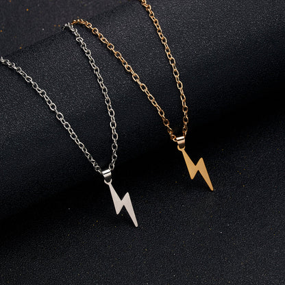 Rinhoo Stainless Steel Necklace For Women Men Long Chain Small Lightning Pendant Necklace Party Ornament Jewelry Gift