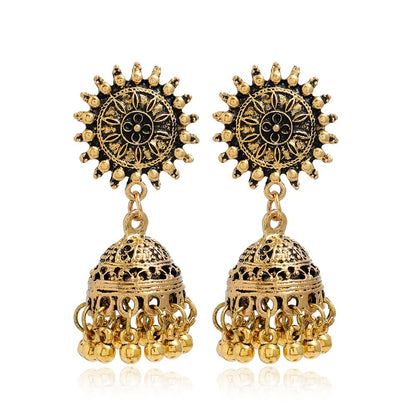 Bohemian ethnic carved retro patterns, creative bell earrings, exaggerated and personalized ethnic style earrings from Europe and America