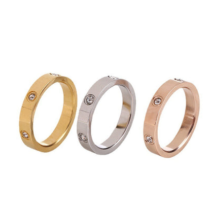 Titanium Steel Ring Classic 18K Rose Gold Diamond Free Three Full Diamond Wedding Ring for Men and Women
