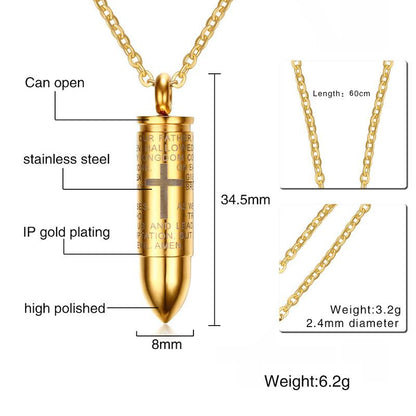 Vnox Bullet Pendant for Men Engraved Cross Lord Bible Prayer Necklace