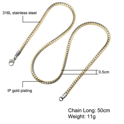 HIP Hop Gold Color Stainless Steel Curb Cuban Link Chain Necklaces Trendy Choker 50CM Long Flat Snake Chain for Men Jewelry