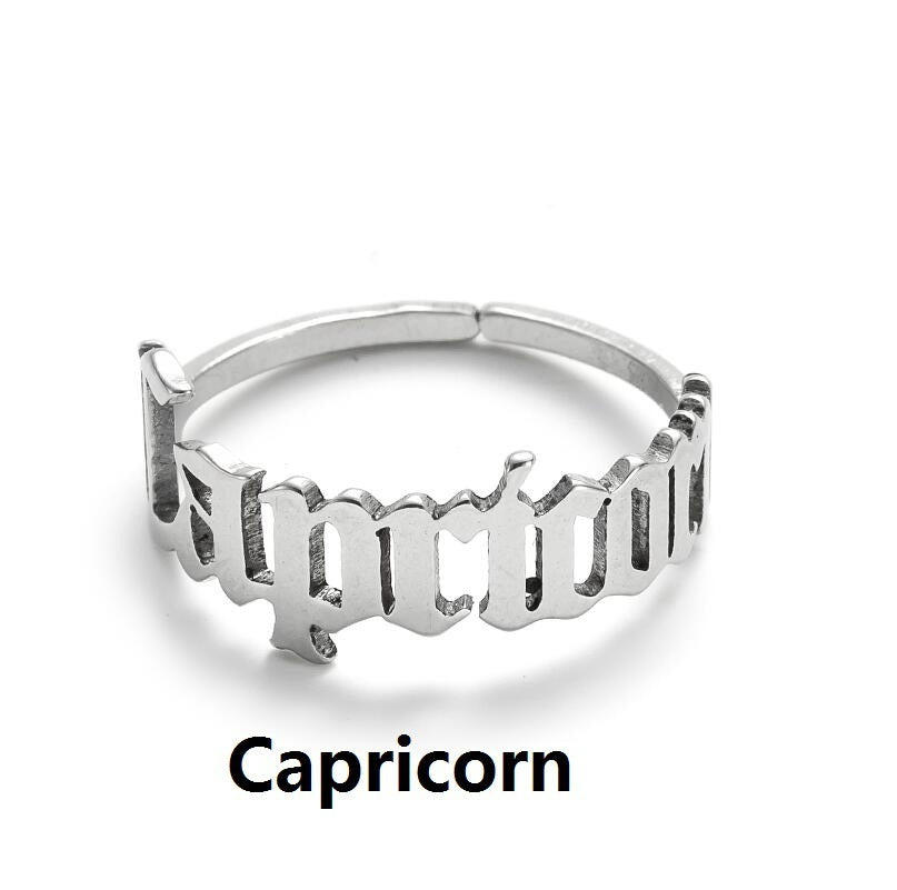 New Stainless Steel Ring Women's ins Colorless European and American Opening Retro Simple English Letter Ring Men