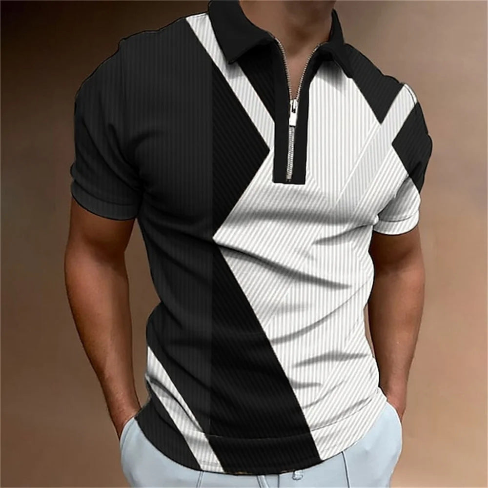 Summer short sleeved T-shirt casual business button top T-shirt fashionable men's clothing