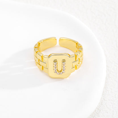 European and American ring letter series jewelry strap design letter opening ring