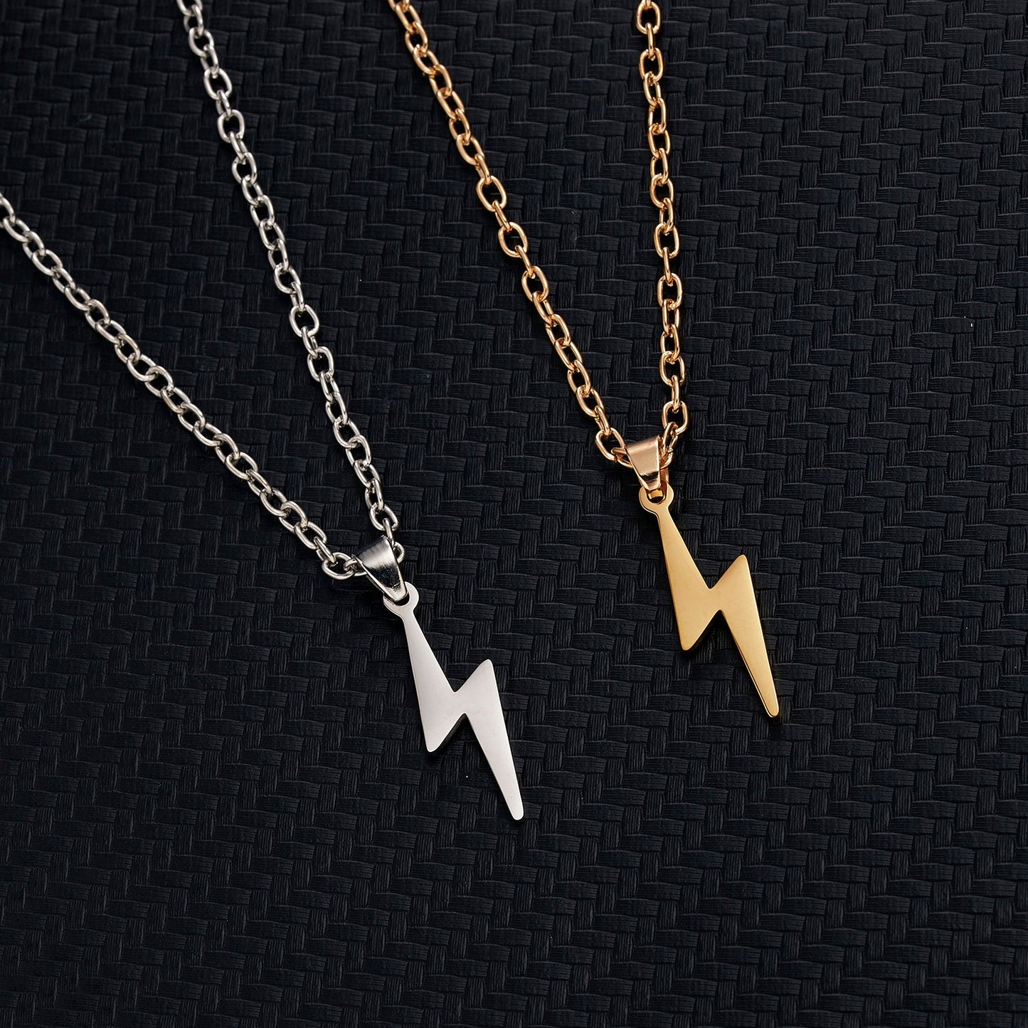 Rinhoo Stainless Steel Necklace For Women Men Long Chain Small Lightning Pendant Necklace Party Ornament Jewelry Gift