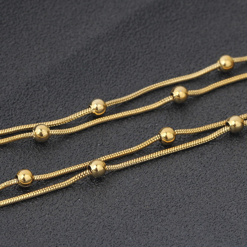 Stainless Steel Gold-color Round Ball Pendant Necklace Link Chain Necklace Fashion Jewelry For Women or Men