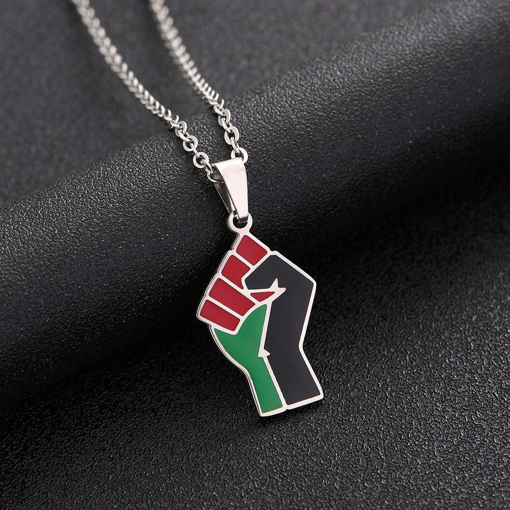 African Fist Symbol Pendant Necklace for Men and Women Geometric Titanium Steel Couple Necklace Fashion Jewelry