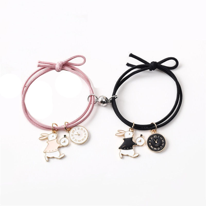 2pcs / Set Magnet Attracts Couple Bracelet Cute Cartoon Charm Jewelry Adjustable Elastic Rope Bracelets Lover Gift for Women Men