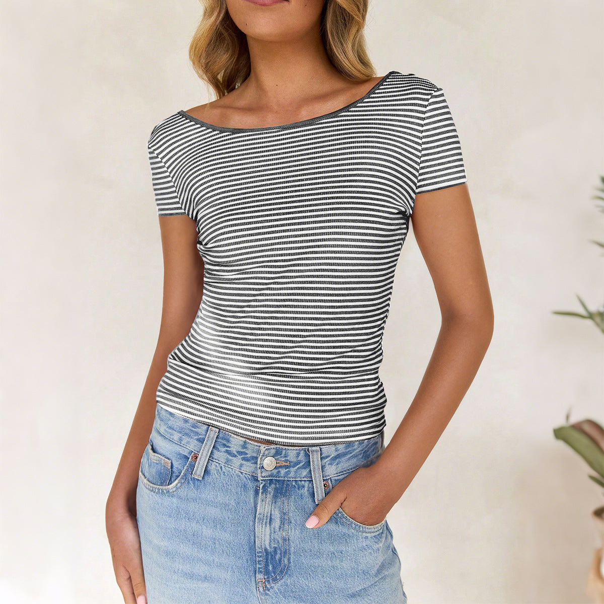 Striped Short Sleeve Tank Top Women's T-shirt Women's Clothing
