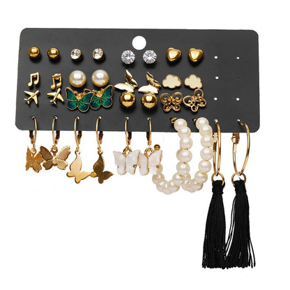 New Inlaid Pearl Ladies Earrings Creative French Vintage Gold Earrings 6 Pieces Set