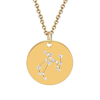 12 constellation stainless steel necklace set Leo Libra Aries Pendant Horoscope Astrology Necklace for men and women