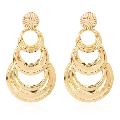 Fashion Retro Geometric Multi Layer Metal Circle Earrings Creative Simple Earrings For Women