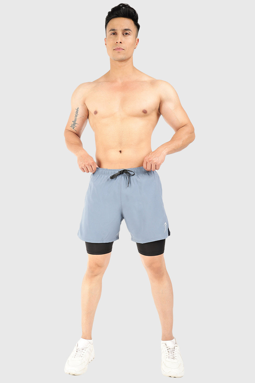 2 in 1 5" Compression Shorts Light Grey