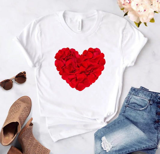 Heart flower print ladies T-shirt ladies