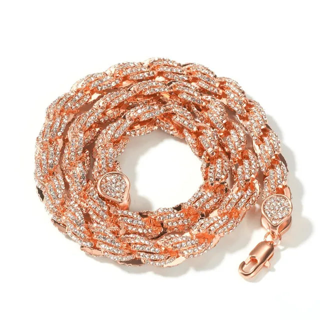 9mm Rope Chain Necklace Silver/rose Gold /gold Color Iced Out Rhinestones Hiphop Necklaces Jewelry Men Women Drop Shipping