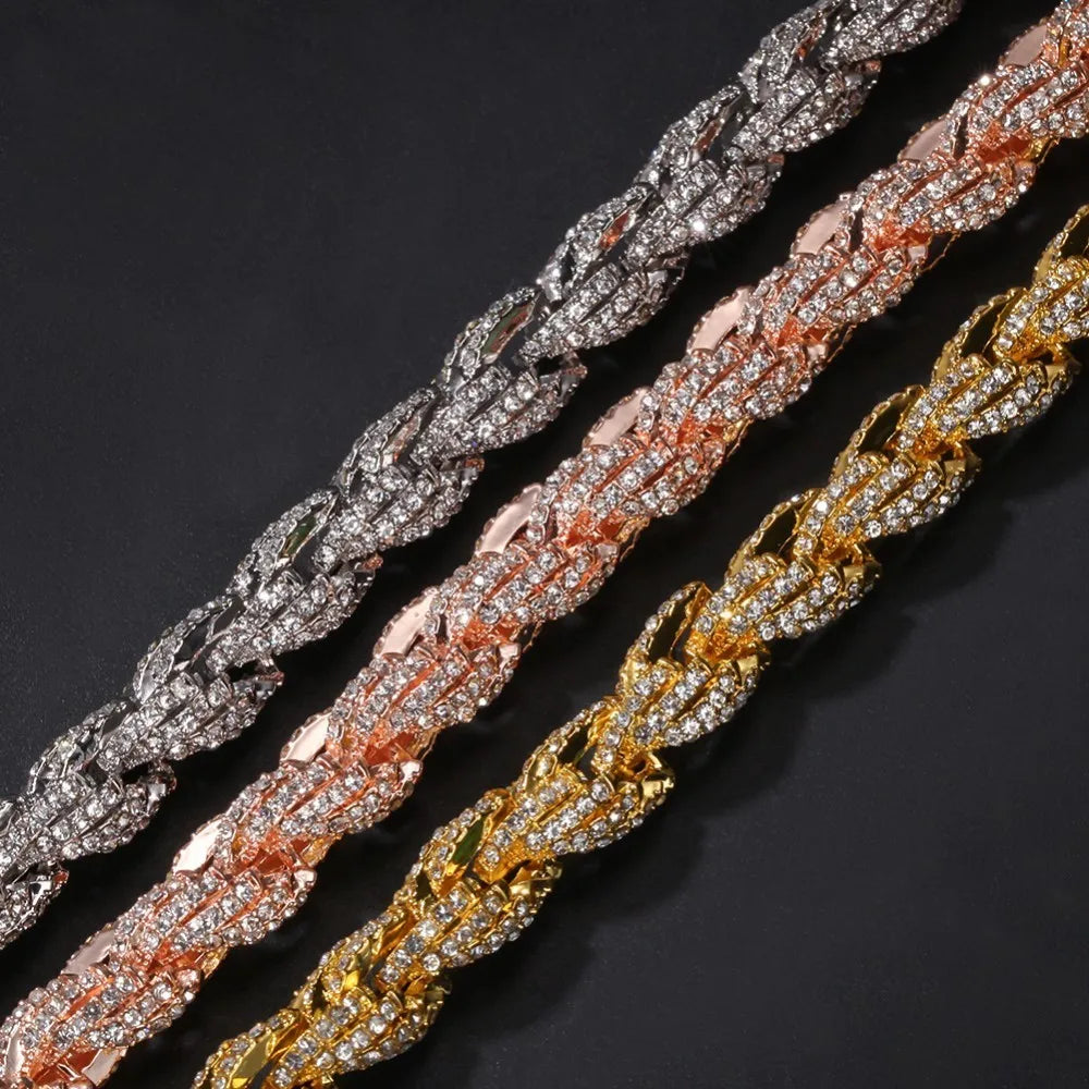 9mm Rope Chain Necklace Silver/rose Gold /gold Color Iced Out Rhinestones Hiphop Necklaces Jewelry Men Women Drop Shipping