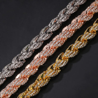 9mm Rope Chain Necklace Silver/rose Gold /gold Color Iced Out Rhinestones Hiphop Necklaces Jewelry Men Women Drop Shipping