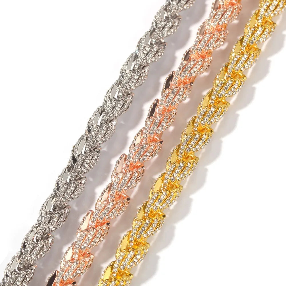 9mm Rope Chain Necklace Silver/rose Gold /gold Color Iced Out Rhinestones Hiphop Necklaces Jewelry Men Women Drop Shipping