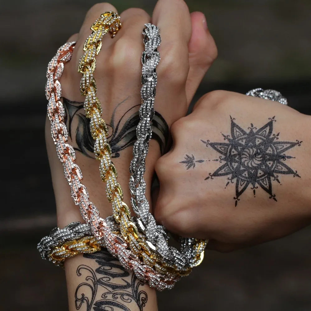 9mm Rope Chain Necklace Silver/rose Gold /gold Color Iced Out Rhinestones Hiphop Necklaces Jewelry Men Women Drop Shipping