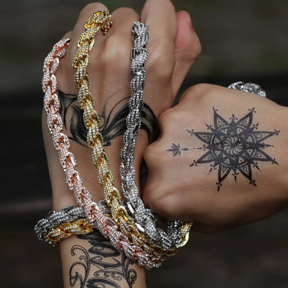 9mm Rope Chain Necklace Silver/rose Gold /gold Color Iced Out Rhinestones Hiphop Necklaces Jewelry Men Women Drop Shipping