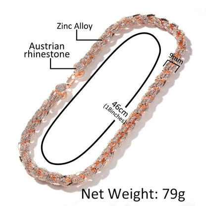 9mm Rope Chain Necklace Silver/rose Gold /gold Color Iced Out Rhinestones Hiphop Necklaces Jewelry Men Women Drop Shipping