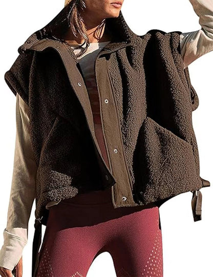 Women's Plush Fleece Button Front Vest