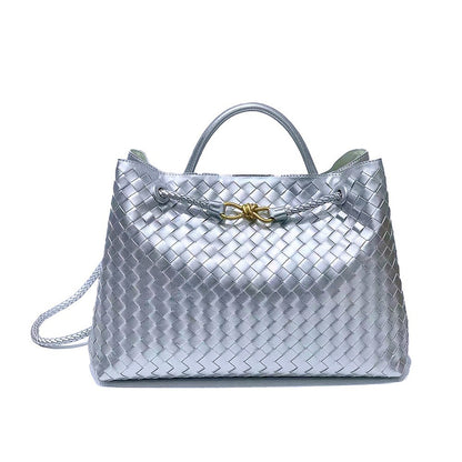 Woven Tote Bag with Metal Rope Buckle