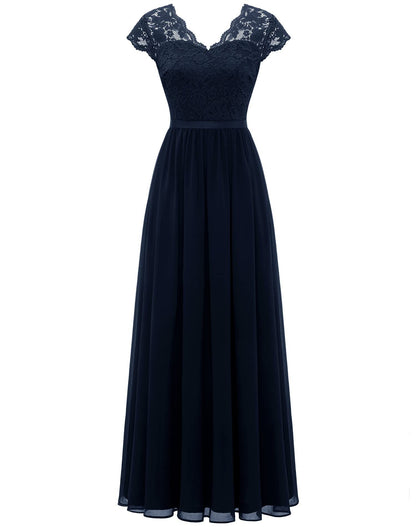 Lace Splicing Long Waist-Cinching Dress