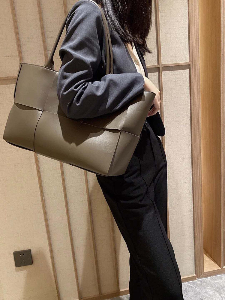Genuine Leather Woven Tote Bag