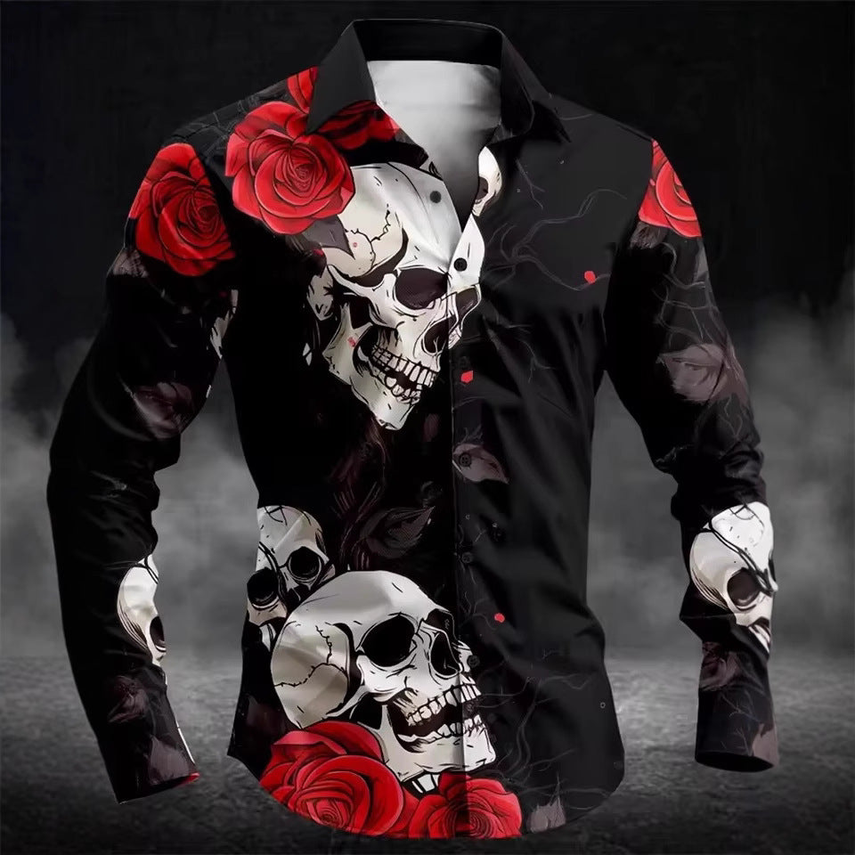 Mens Skull Button Casual Shirt