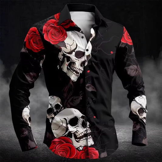 Mens Skull Button Casual Shirt