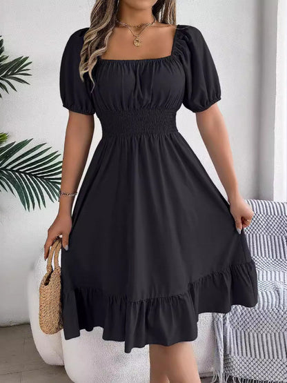 Square Neck Ruffle Hem A-Line Dress