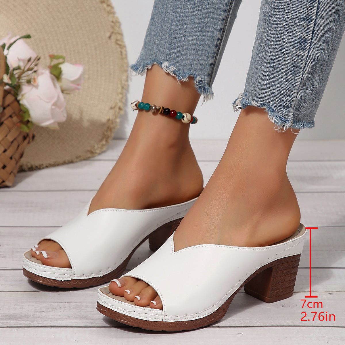 Womens Chunky Heel Peep-Toe Sandals