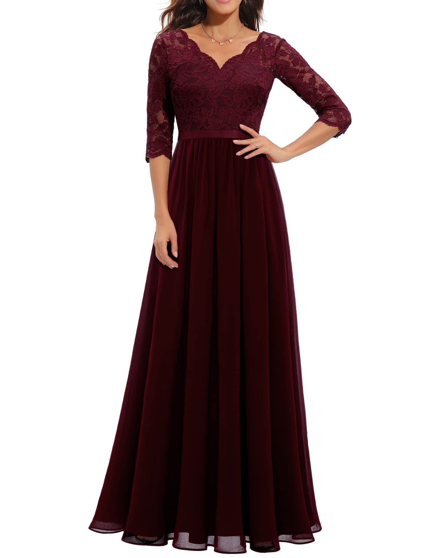 Lace Splicing Long Waist-Cinching Dress
