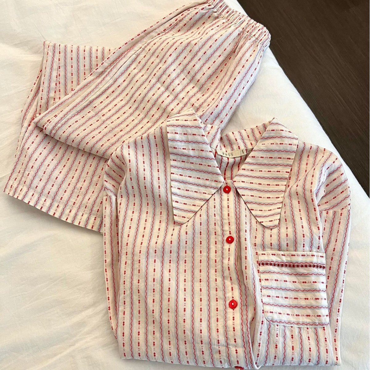 Womens Striped Pajama Set Long Sleeve Home Wear