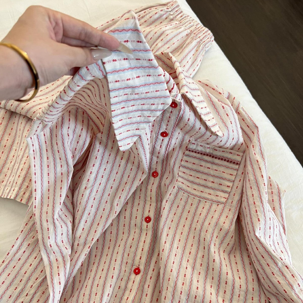 Womens Striped Pajama Set Long Sleeve Home Wear