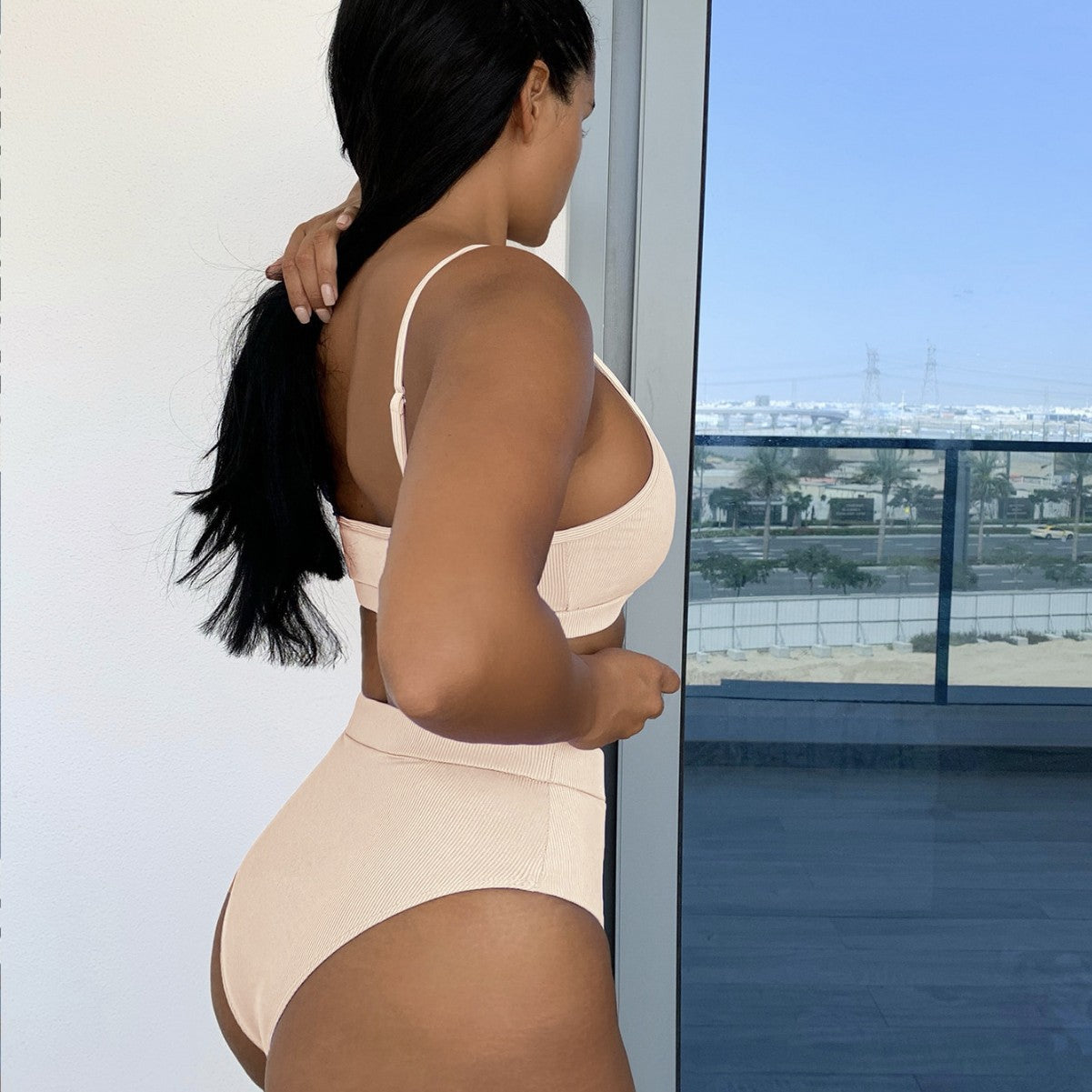 High-Waisted Ribbed Bikini Swimsuit