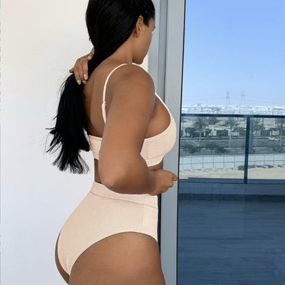 High-Waisted Ribbed Bikini Swimsuit