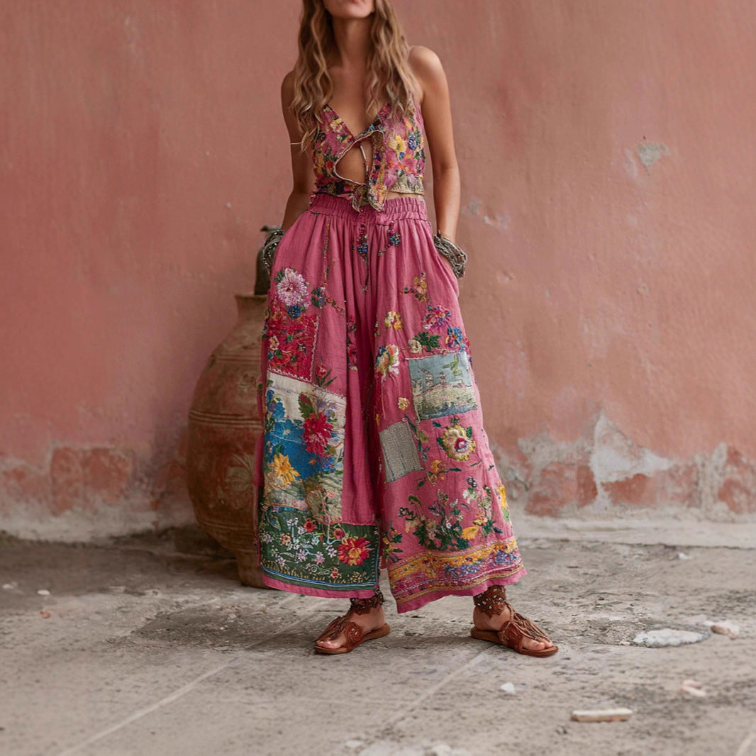 Wide Leg Straight Pants with Side Panels
